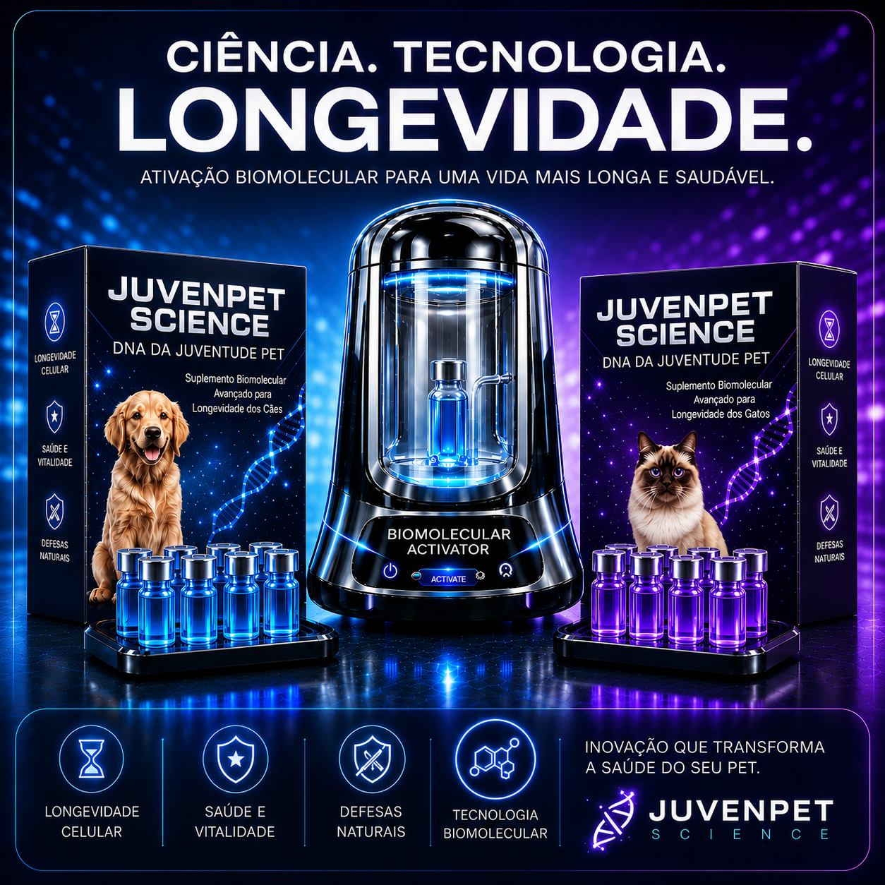 Sistema JuvenPet Science com Biomolecular Activator e protocolos